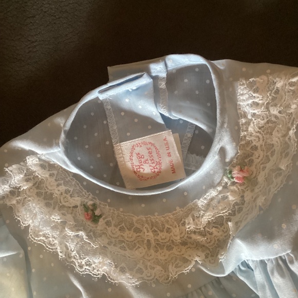 VTG Hugs and Kisses  Baby Girls Dress with Matching Panties Blue with White Dots - Picture 4 of 4